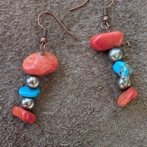 Hand Crafted Red and Turquoise Earrings